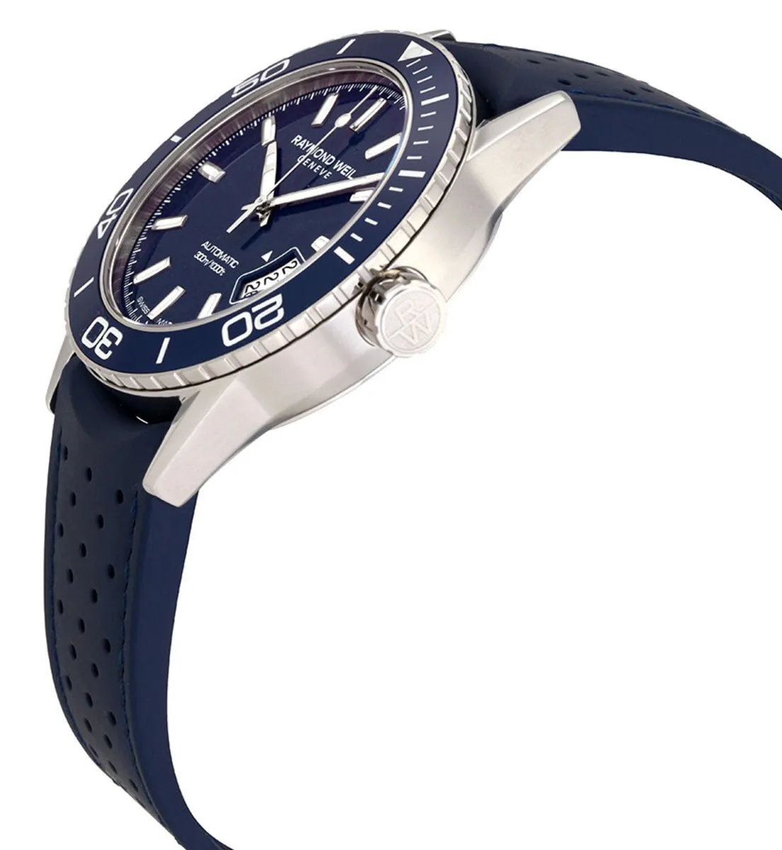 Raymond Weil Freelancer Automatic Stainless Steel Blue Dial Blue Rubber Strap Date Divers Mens Watch 2760-SR3-50001
