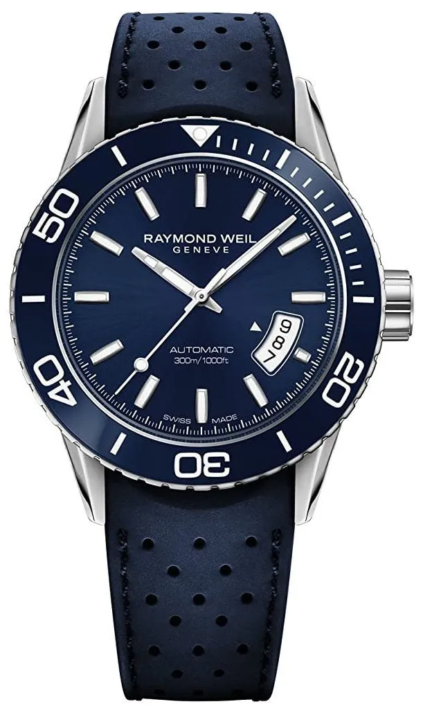 Raymond Weil Freelancer Automatic Stainless Steel Blue Dial Blue Rubber Strap Date Divers Mens Watch 2760-SR3-50001