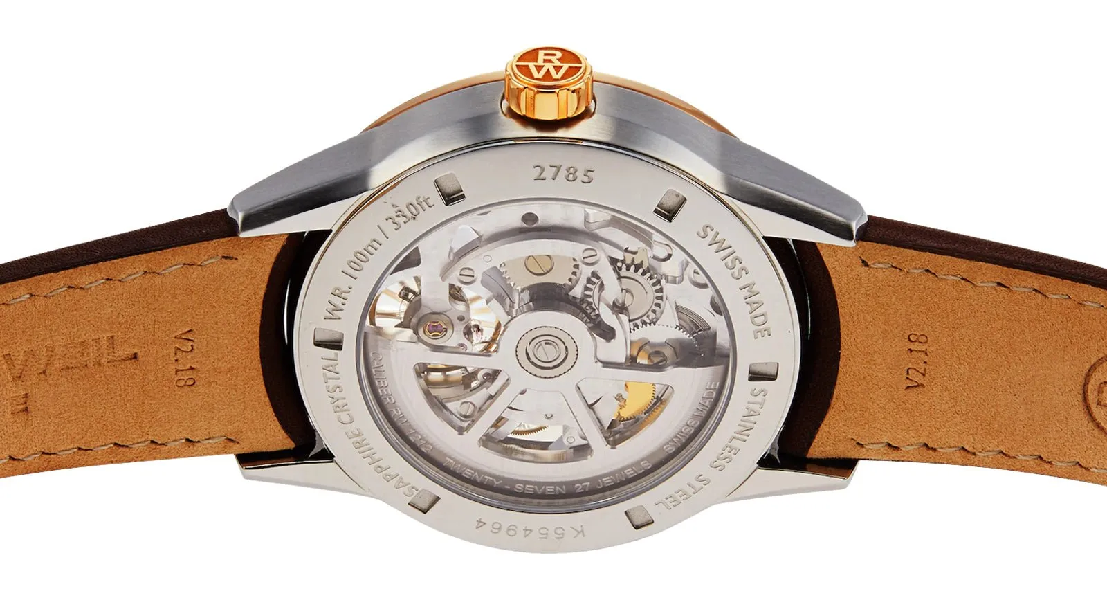 Raymond Weil Freelancer Automatic Two-Tone Stainless Steel Skeleton Dial Brown Leather Strap Mens Watch 2785-SC5-20001