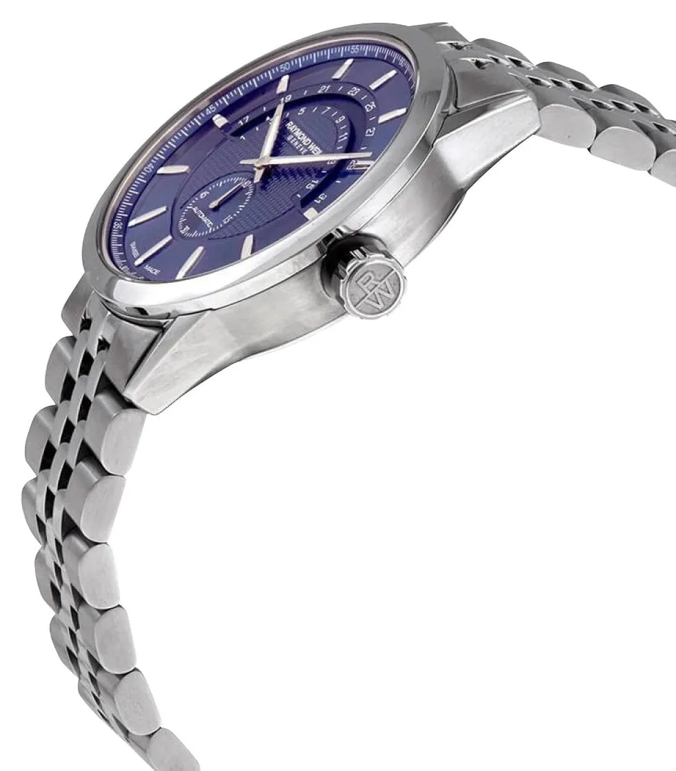 Raymond Weil Freelancer Half-Moon Automatic Stainless Steel Blue Dial Date Mens Watch 2738-ST-50001
