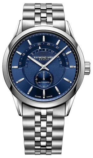 Raymond Weil Freelancer Half-Moon Automatic Stainless Steel Blue Dial Date Mens Watch 2738-ST-50001