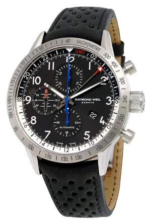 Raymond Weil Freelancer Piper Special Edition Automatic GMT Chronograph Titanium Date Black Leather Mens Watch 7754-TIC-05209