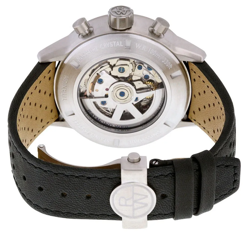 Raymond Weil Freelancer Piper Special Edition Automatic GMT Chronograph Titanium Date Black Leather Mens Watch 7754-TIC-05209