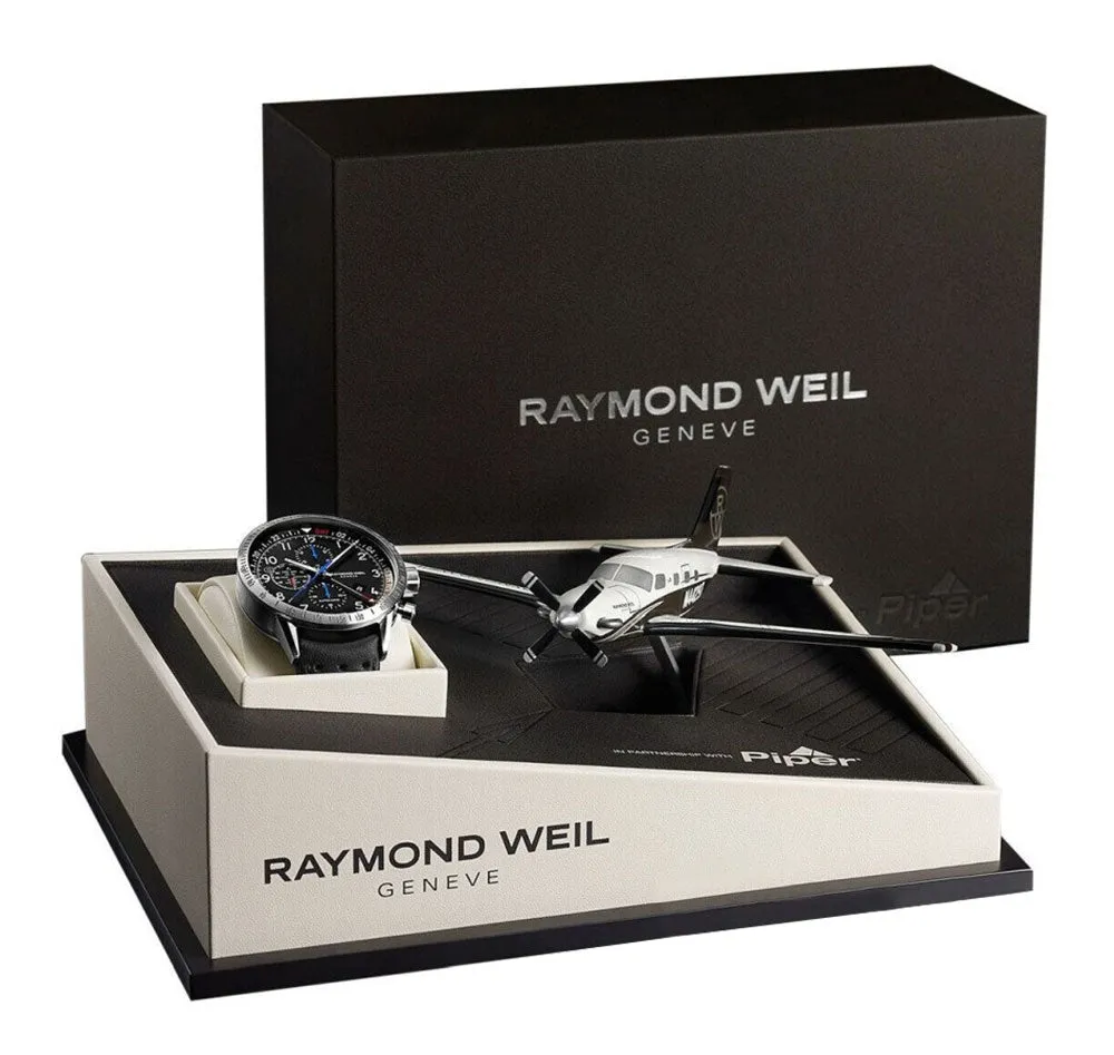 Raymond Weil Freelancer Piper Special Edition Automatic GMT Chronograph Titanium Date Black Leather Mens Watch 7754-TIC-05209