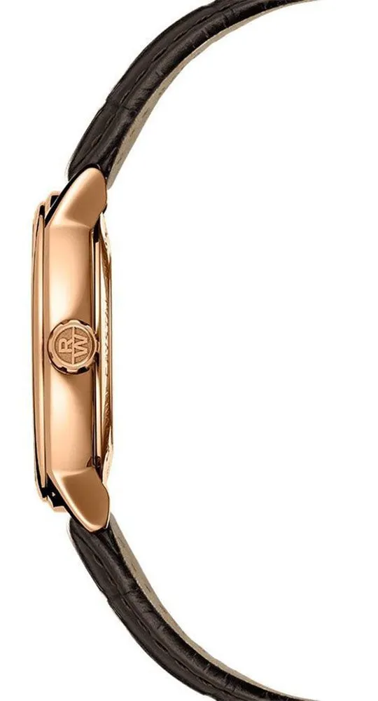 Raymond Weil Maestro Automatic Rose Gold PVD Silver Dial Brown Leather Strap Date Mens Watch 2237-PC5-65001