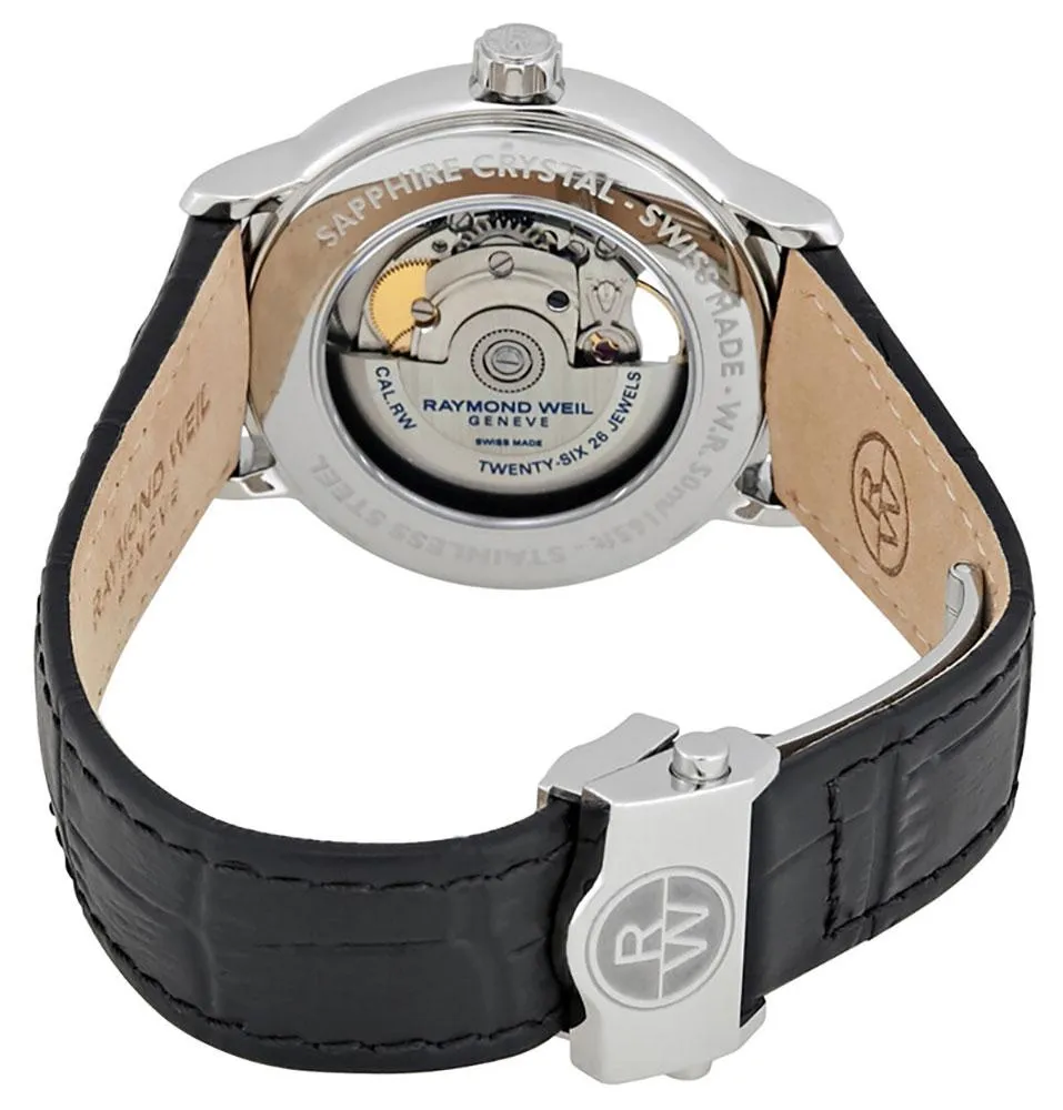Raymond Weil Maestro Automatic Stainless Steel Black Leather Strap Silver Dial Mens Watch 2227-STC-00659