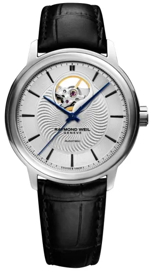 Raymond Weil Maestro Automatic Stainless Steel Silver Dial Black Leather Strap Mens Watch 2227-STC-65001