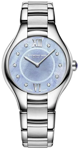 Raymond Weil Noemia Stainless Steel Blue Mother-of-Pearl Dial Diamonds Quartz Womens Watch 5132-ST-00955