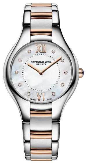 Raymond Weil Noemia Two-Tone Stainless Steel White Mother-of-Pearl Dial Diamonds Quartz Womens Watch 5132-SP5-00985