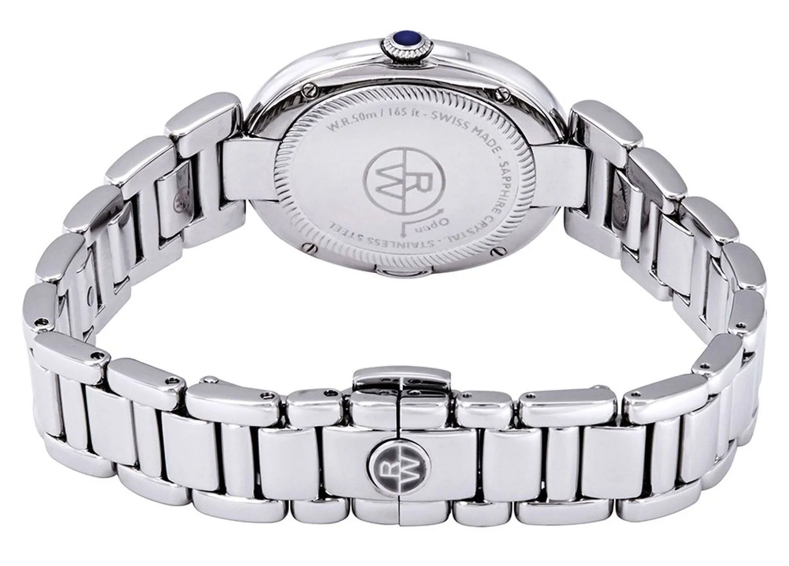 Raymond Weil Shine Stainless Steel Oval Case Diamonds Mother-of-Pearl Dial Interchangeable Black Satin Strap Quartz Womens Watch 1700-ST-00995