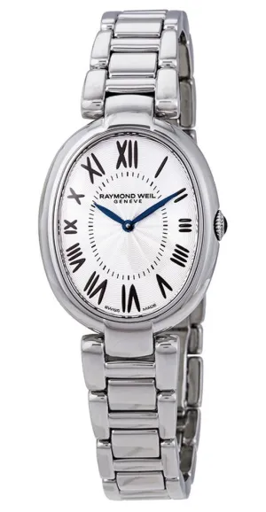 Raymond Weil Shine Stainless Steel Oval Case Silver-Tone Dial Interchangeable Black Satin Strap Quartz Womens Watch 1700-ST-00659