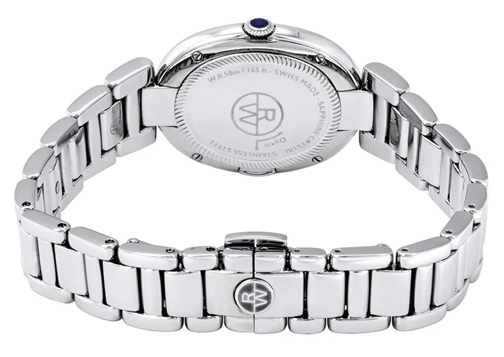 Raymond Weil Shine Stainless Steel Oval Case Silver-Tone Dial Interchangeable Black Satin Strap Quartz Womens Watch 1700-ST-00659