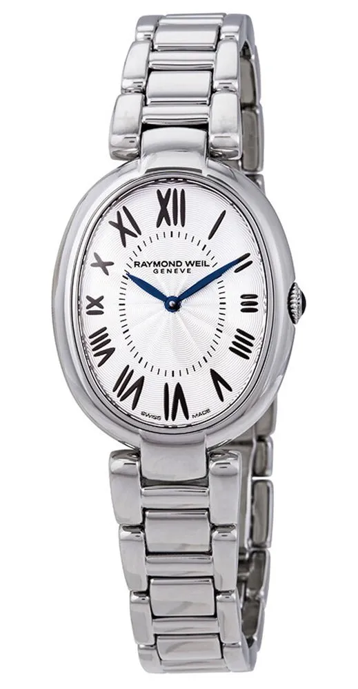 Raymond Weil Shine Stainless Steel Oval Case Silver-Tone Dial Interchangeable Black Satin Strap Quartz Womens Watch 1700-ST-00659
