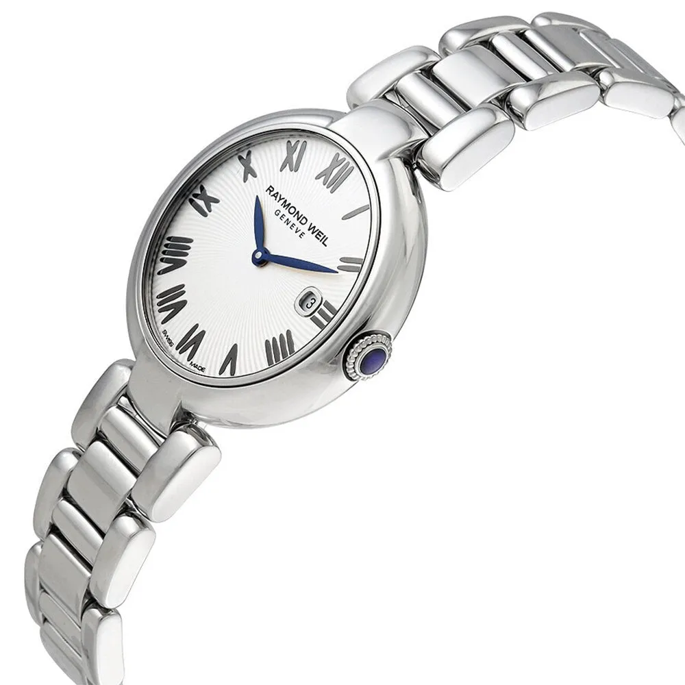 Raymond Weil Shine Stainless Steel Silver-Tone Dial Interchangeable Black Satin Strap Date Quartz Womens Watch 1600-ST-00659