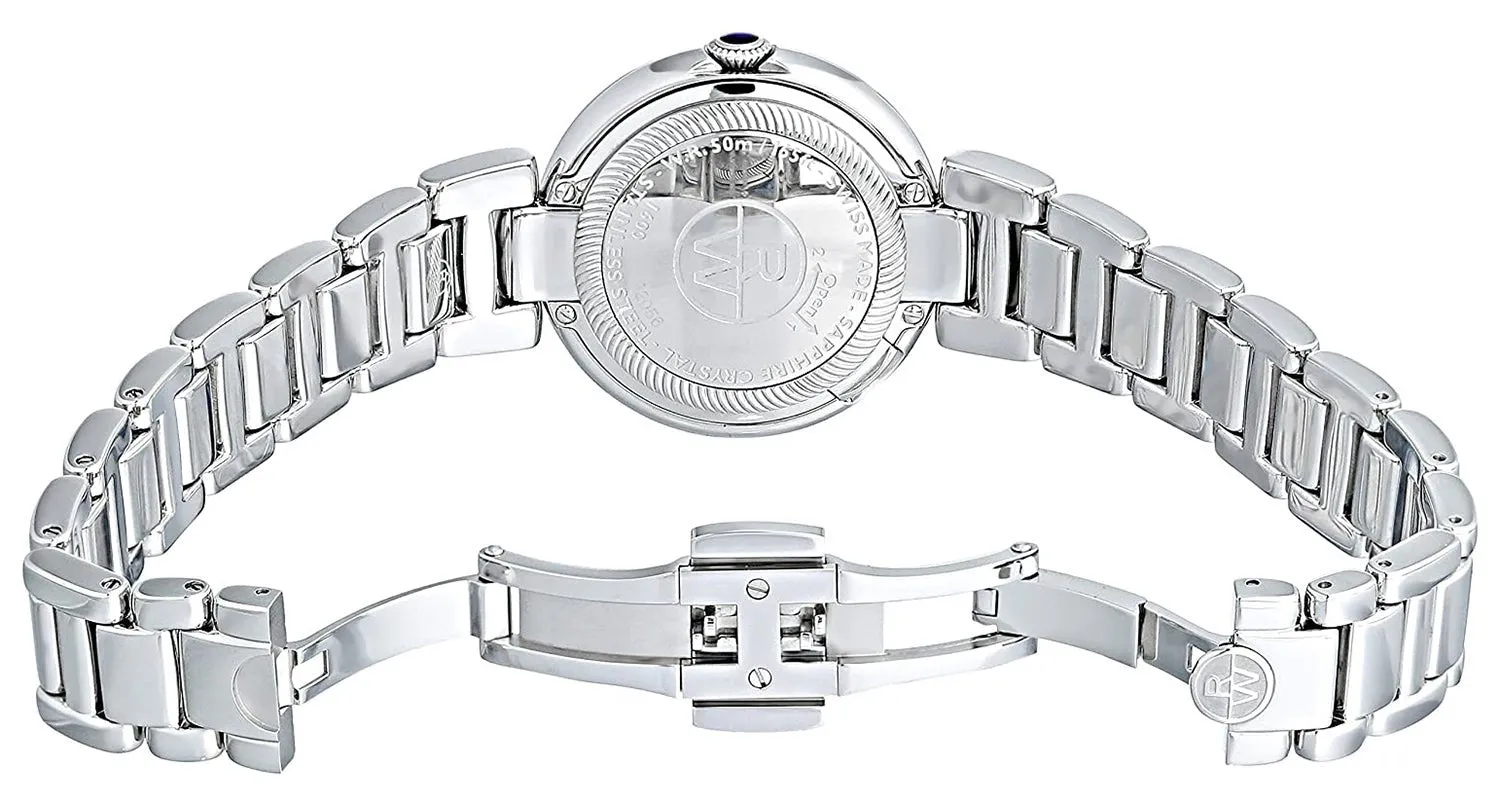 Raymond Weil Shine Stainless Steel Silver-Tone Dial Interchangeable Black Satin Strap Date Quartz Womens Watch 1600-ST-00659