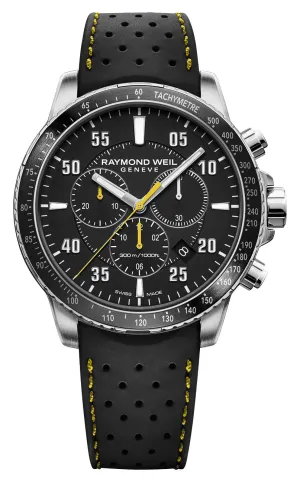 Raymond Weil Tango Chronograph Stainless Steel Black Dial Black Rubber Strap Date Divers Quartz Mens Watch 8570-SR2-05207