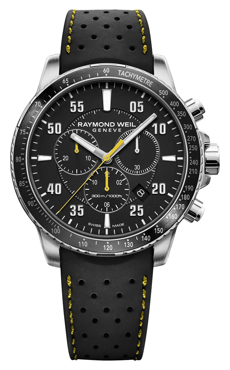 Raymond Weil Tango Chronograph Stainless Steel Black Dial Black Rubber Strap Date Divers Quartz Mens Watch 8570-SR2-05207