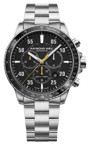 Raymond Weil Tango Chronograph Stainless Steel Black Dial Date Divers Quartz Mens Watch 8570-ST2-05207