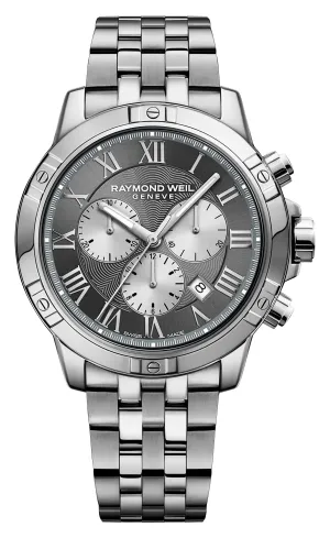 Raymond Weil Tango Chronograph Stainless Steel Gray Dial Date Divers Quartz Mens Watch 8560-ST-00606