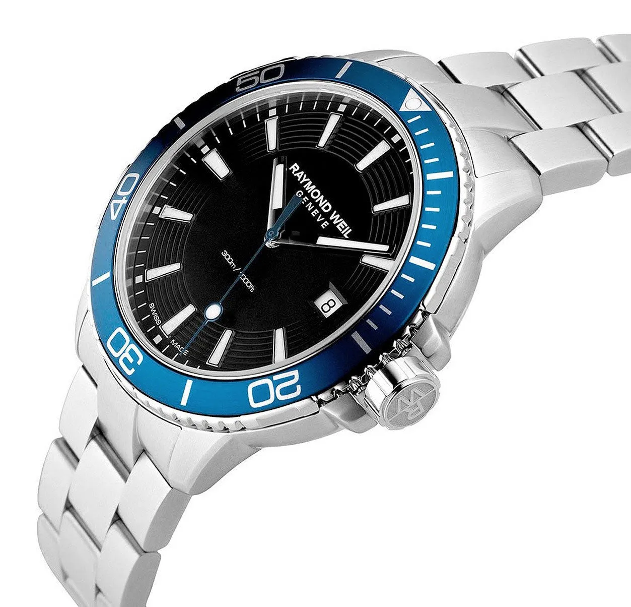 Raymond Weil Tango Stainless Steel Black Dial Date Divers Quartz Mens Watch 8260-ST3-20001