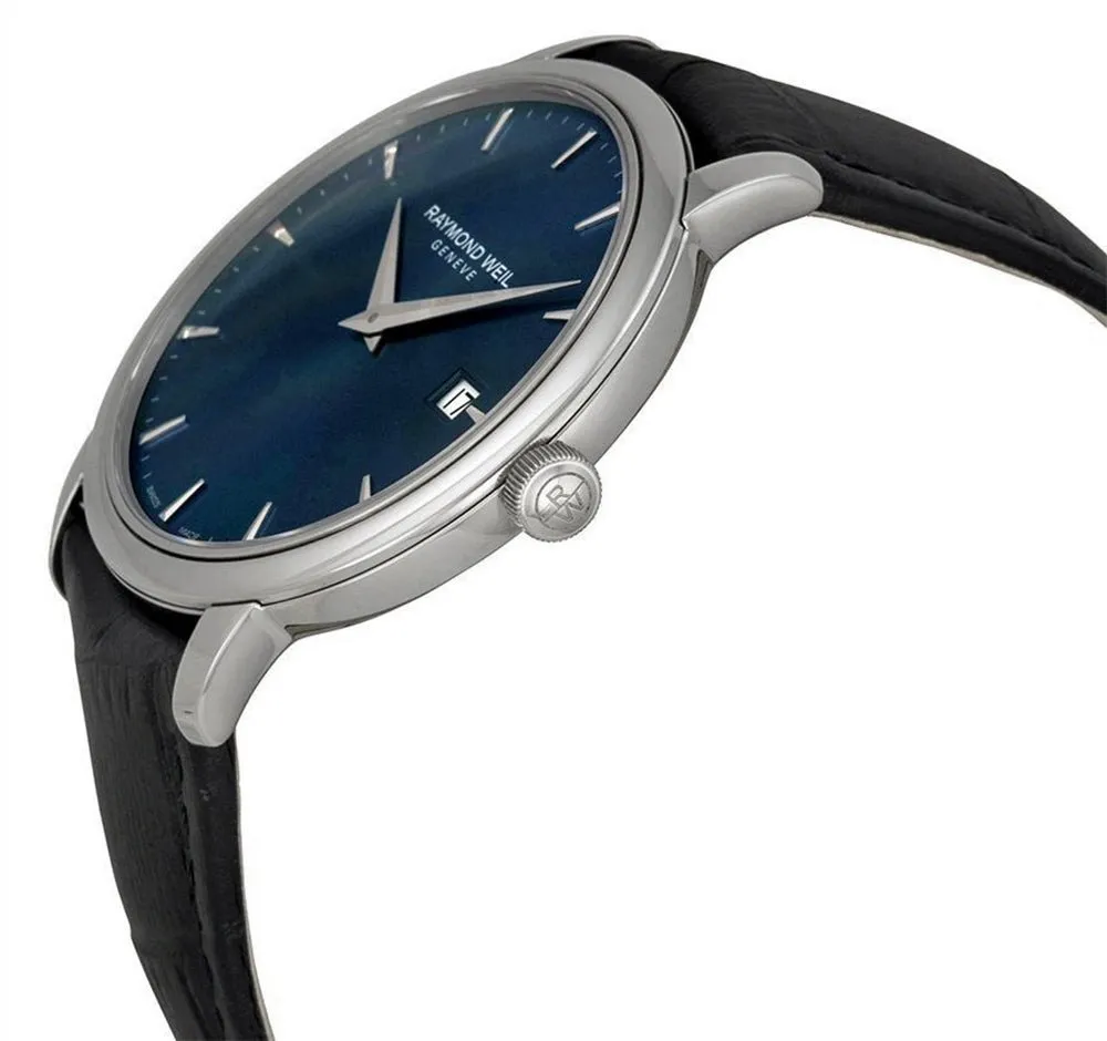 Raymond Weil Toccata Stainless Steel Blue Dial Black Leather Strap Date Quartz Mens Watch 5488-STC-50001