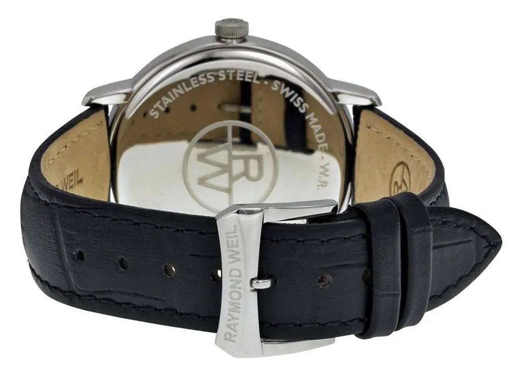 Raymond Weil Toccata Stainless Steel Blue Dial Black Leather Strap Date Quartz Mens Watch 5488-STC-50001