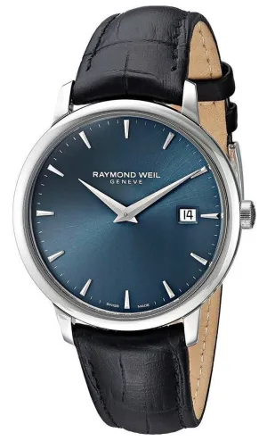 Raymond Weil Toccata Stainless Steel Blue Dial Black Leather Strap Date Quartz Mens Watch 5488-STC-50001