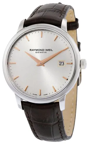Raymond Weil Toccata Stainless Steel Silver Dial Date Brown Leather Strap Mens Watch 5488-SL5-65001