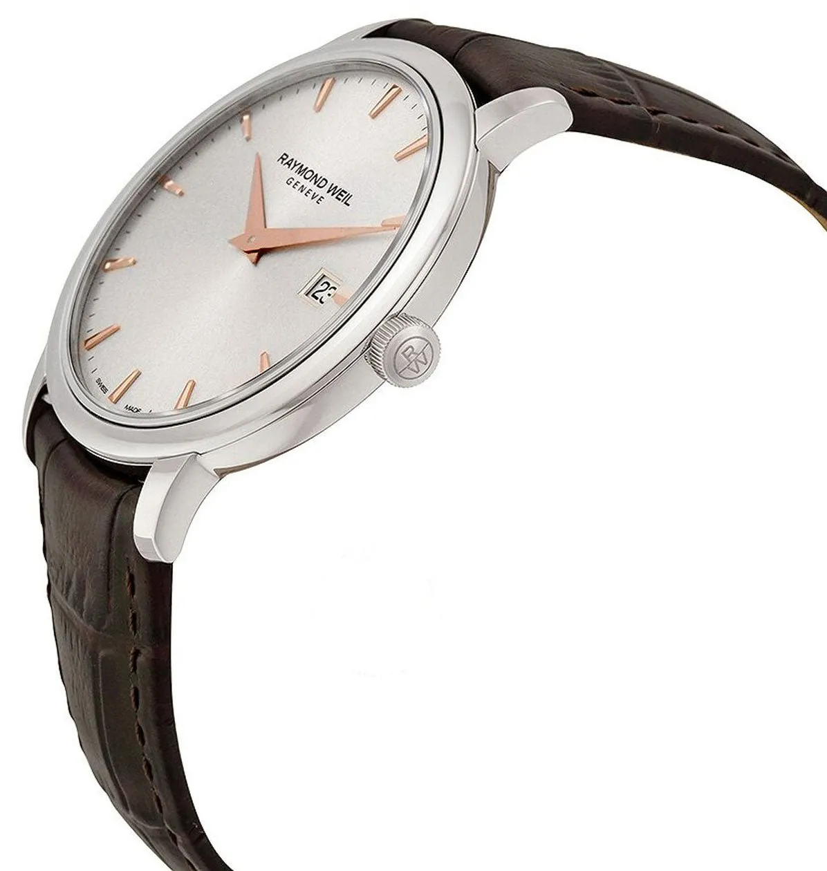 Raymond Weil Toccata Stainless Steel Silver Dial Date Brown Leather Strap Mens Watch 5488-SL5-65001