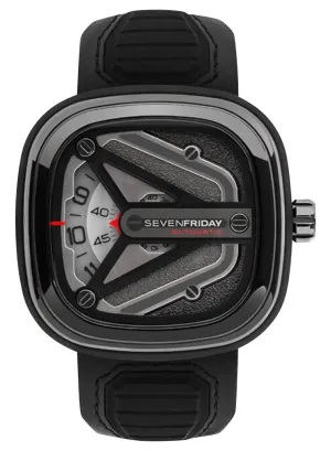 SEVENFRIDAY M-Series Spaceship Automatic Gunmetal PVD Gray Dial Black Leather Strap Mens Watch M3/01