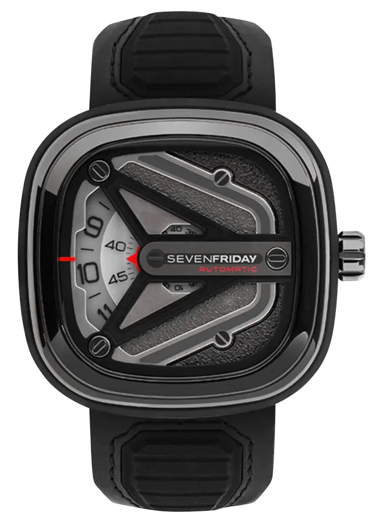 SEVENFRIDAY M-Series Spaceship Automatic Gunmetal PVD Gray Dial Black Leather Strap Mens Watch M3/01