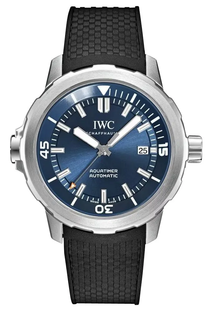 Special Edition IWC Aquatimer "Expedition Jacques-Yves Cousteau" Automatic Stainless Steel Blue Dial Black Rubber Strap Date Divers Mens Watch IW329005
