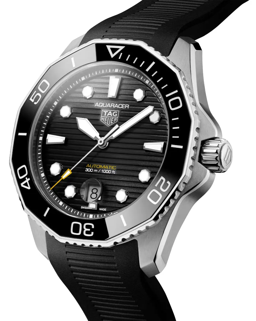 TAG Heuer Aquaracer Professional 300 Automatic Stainless Steel Black Dial Black Rubber Strap Date Divers Mens Watch WBP201A.FT6197