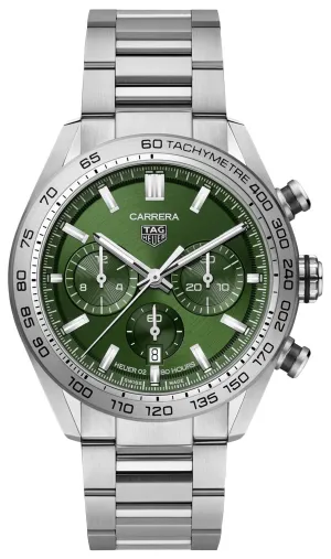 TAG Heuer Carrera Automatic Chronograph Stainless Steel Green Dial Date Mens Watch CBN2A10.BA0643