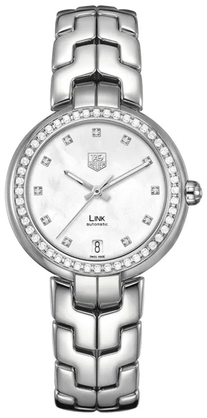 TAG Heuer Link Automatic Stainless Steel Mother-of-Pearl Dial Diamonds Date Womens Watch WAT2314.BA0956