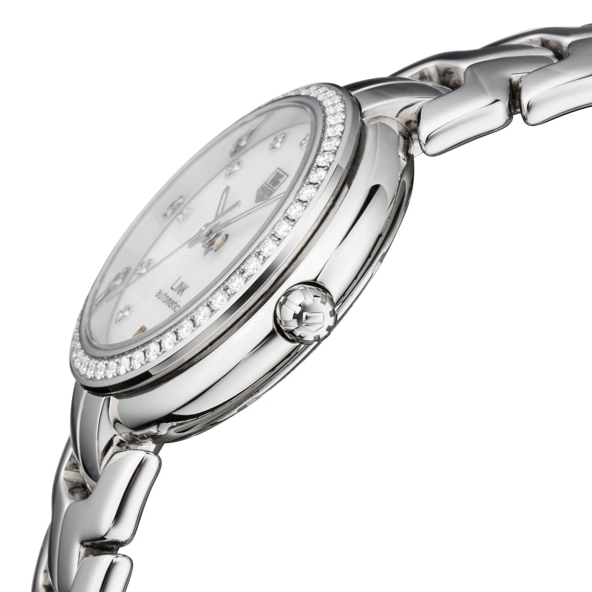 TAG Heuer Link Automatic Stainless Steel Mother-of-Pearl Dial Diamonds Date Womens Watch WAT2314.BA0956