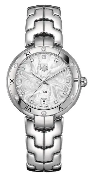 TAG Heuer Link Stainless Steel Silver-Tone Dial Diamonds Date Quartz Womens Watch WAT1312.BA0956