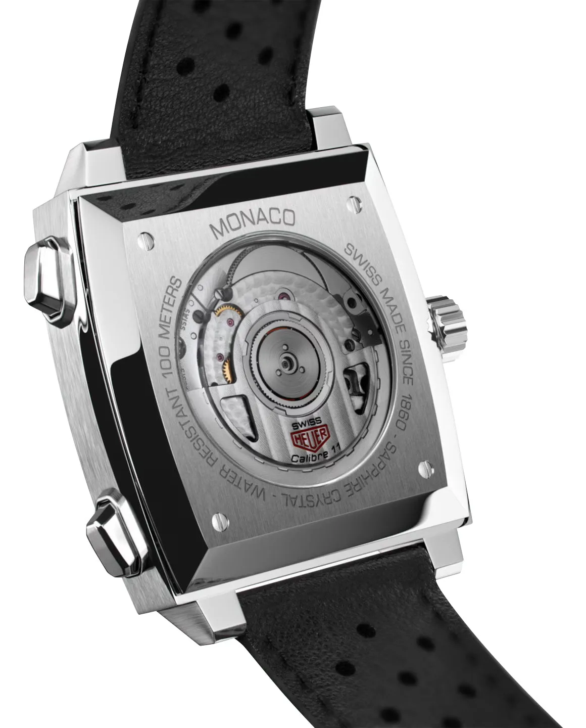 TAG Heuer Monaco Automatic Chronograph Stainless Steel Blue Dial Black Leather Strap Date Mens Watch CAW211P.FC6356