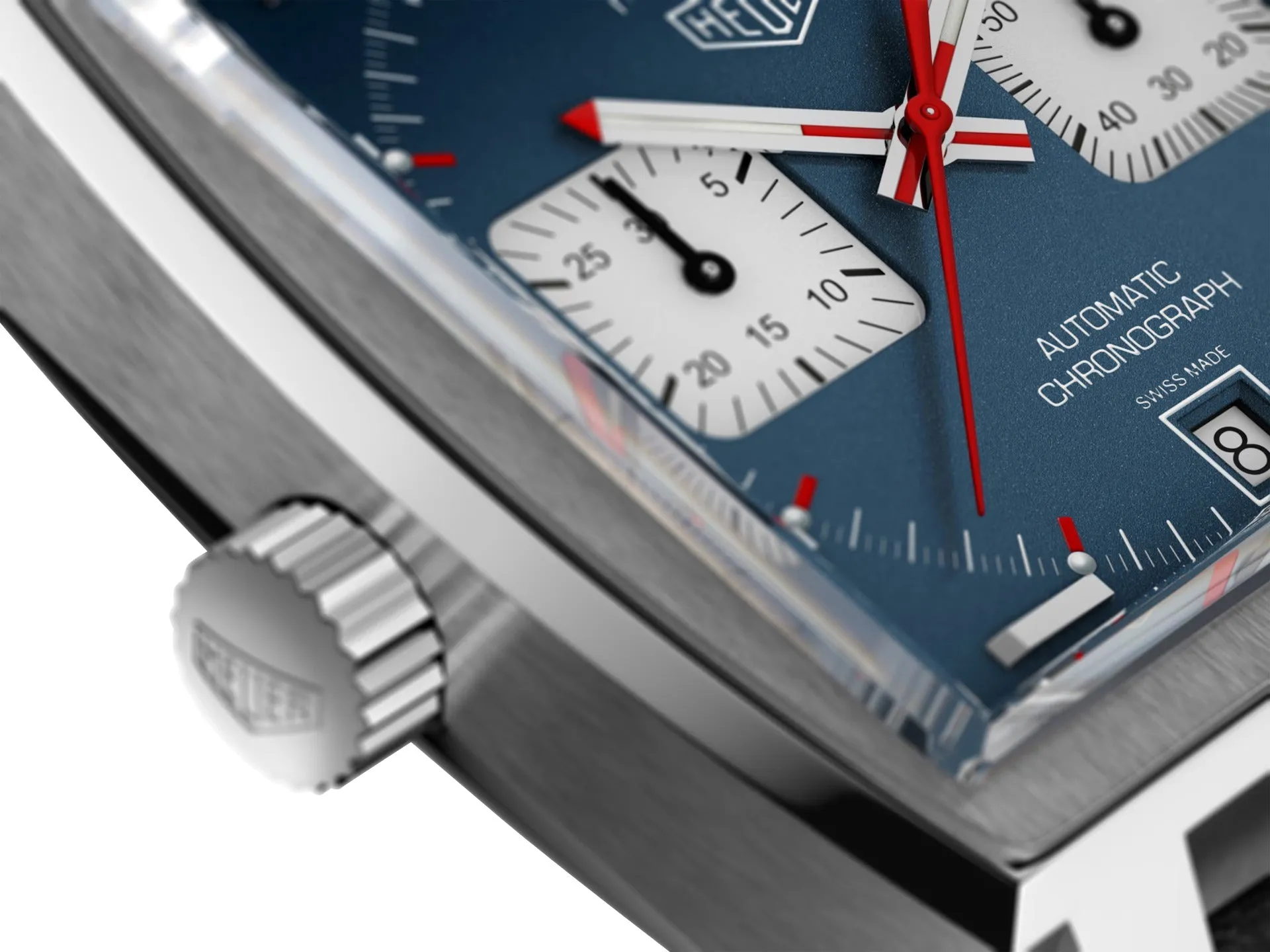 TAG Heuer Monaco Automatic Chronograph Stainless Steel Blue Dial Black Leather Strap Date Mens Watch CAW211P.FC6356