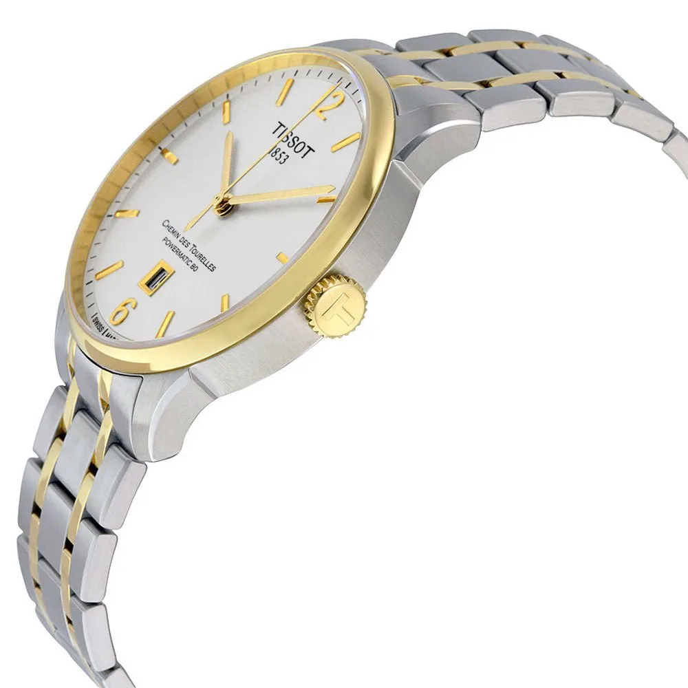Tissot Chemin des Tourelles Two Tone Stainless Steel Automatic Silver Dial Date Mens Watch T0994072203700