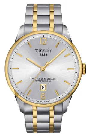 Tissot Chemin des Tourelles Two Tone Stainless Steel Automatic Silver Dial Date Mens Watch T0994072203700