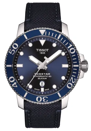 Tissot T-Sport Seastar 1000 Automatic Powermatic 80 Silicium Blue Dial Blue Textile Strap Date Mens Watch T120.407.17.041.01