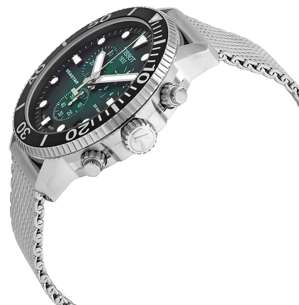 Tissot T-Sport Seastar 1000 Chronograph Stainless Steel Mesh Green Dial Date Divers Quartz Mens Watch T120.417.11.091.00