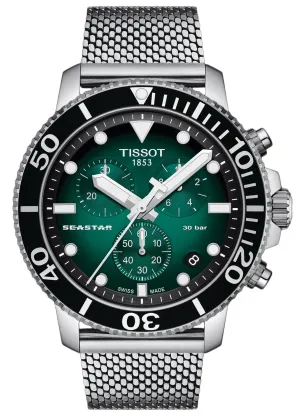 Tissot T-Sport Seastar 1000 Chronograph Stainless Steel Mesh Green Dial Date Divers Quartz Mens Watch T120.417.11.091.00