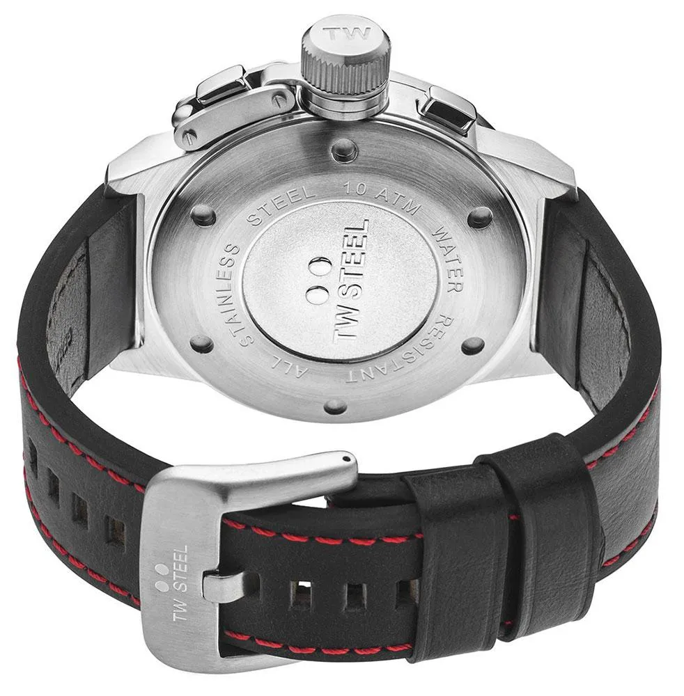 TW Steel Canteen Chronograph Stainless Steel Black Leather Strap Black Dial Date Quartz Mens Watch CS7