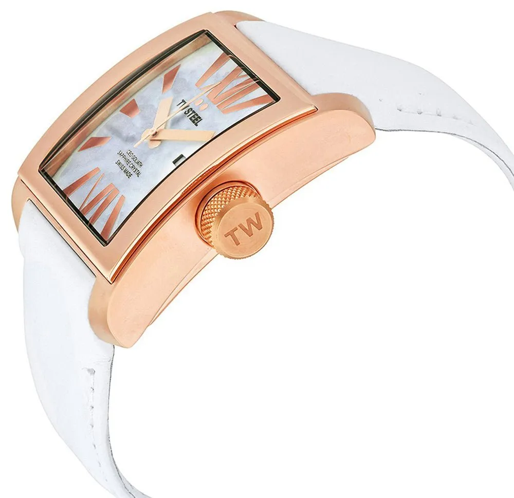 TW Steel CEO Goliath Rose Gold PVD Stainless Steel White Leather Quartz Date Mother of Pearl Dial Unisex Watch CE3016