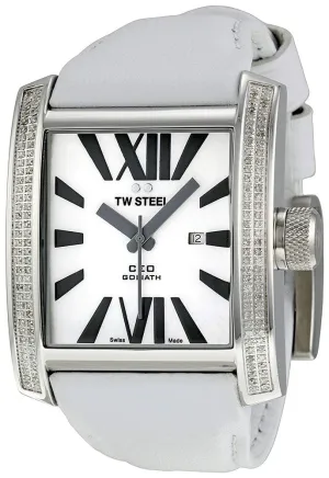 TW Steel CEO Goliath Stainless Steel White Leather Diamonds Mother of Pearl Quartz Unisex Watch CE3015