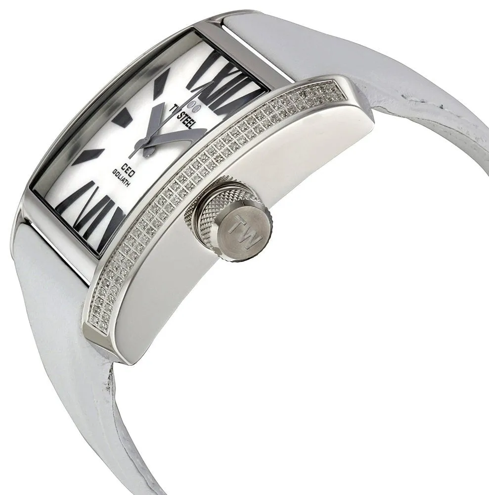 TW Steel CEO Goliath Stainless Steel White Leather Diamonds Mother of Pearl Quartz Unisex Watch CE3015
