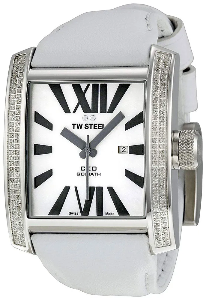 TW Steel CEO Goliath Stainless Steel White Leather Diamonds Mother of Pearl Quartz Unisex Watch CE3015