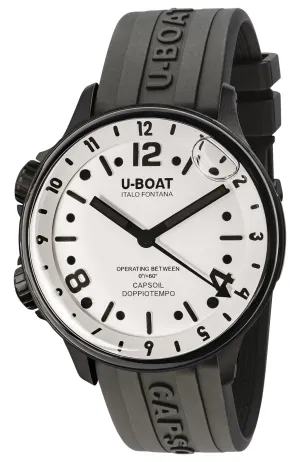 U-Boat Capsoil Doppiotempo Black DLC Steel White Dial Black Rubber Strap Swiss Electro-mechanical Mens Watch 8889